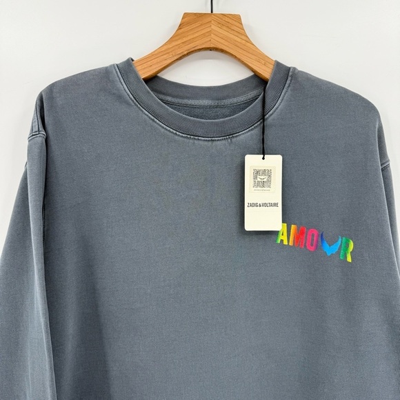 Zadig & Voltaire Simba Amour Wings Cotton Crew Sweatshirt in Blueberry Size L - Picture 9 of 13